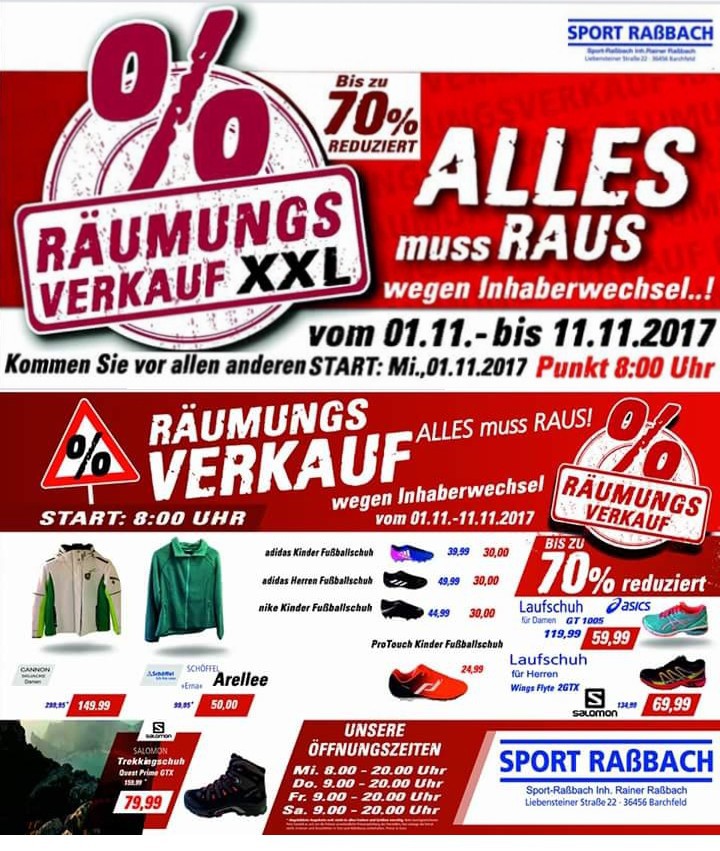 Räumungsverkauf bei Sport-Raßbach